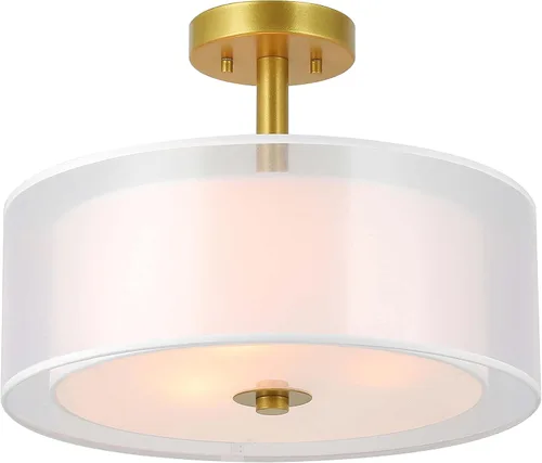 Vista 11 de XiNBEi Lighting XB-SF1194-BN - Lámpara de techo semiempotrada con pantalla de tela, lámpara de techo semiempotrada de tambor de 16 pulgadas