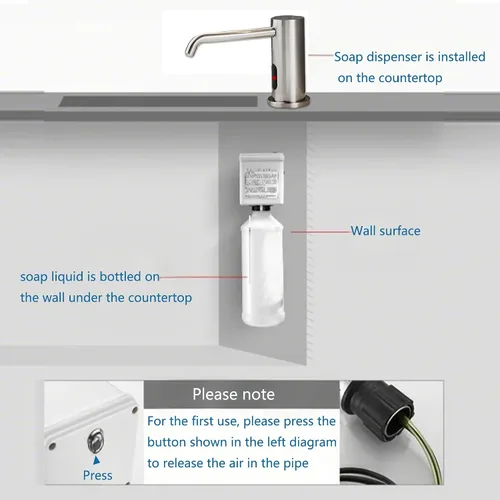 Vista 7 de Dispensador automático de jabón sin contacto para cocina y baño, dispensador de jabón eléctrico comercial integrado, sensores infrarrojos mejorados