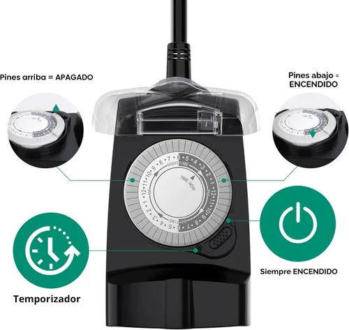 Vista 4 de G-Homa Temporizador mecánico de 24 horas para exteriores, temporizador para exteriores para luces, resistente al agua, 2 salidas a tierra, 15 A 1/2
