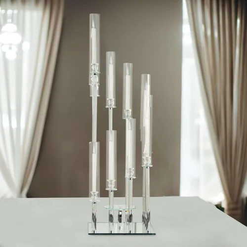 Vista 15 de Efavormart - Candelabro de acrílico transparente con 9 brazos, soporte para velas con base cuadrada, 4 pies de alto