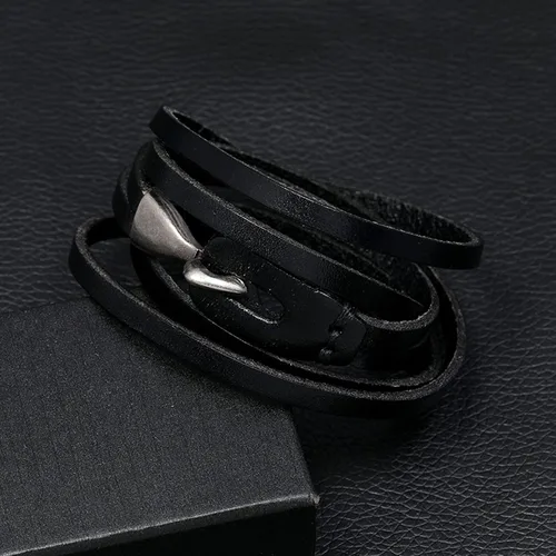 Vista 2 de Long tiantian Pulsera envolvente de cuero para hombres, pulseras de cuero multicapa punk de cuero trenzado para novio, marido, regalos, otro