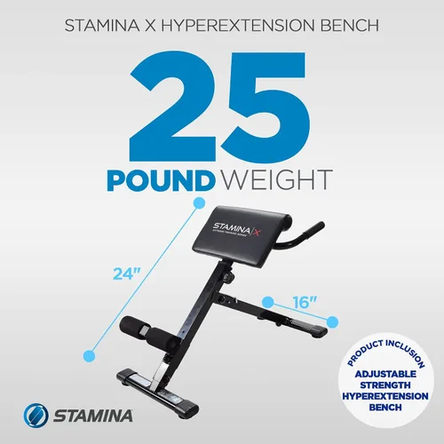 Vista 4 de Stamina X Banco de peso ajustable para ejercicios de abdominales, espalda y núcleo, banco de hiperextensión para sentadillas y fitness para Negro