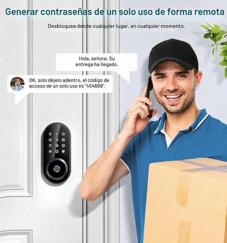 Vista 4 de TEEHO TE342 Cerradura inteligente de puerta de entrada sin llave con teclado, control remoto de aplicación Bluetooth, cerrojo electrónico para Negro