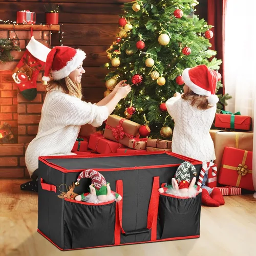 Vista 2 de Caja de almacenamiento de adornos de Navidad, organizador de almacenamiento de adornos para 128 bolas de adorno de 3 pulgadas, 8 bandejas extraíbles