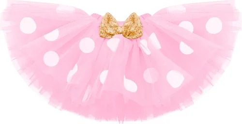 Vista 3 de Traje de bebé para primer cumplaños, de lunares, falda de tutú, diadema de orejas de ratón, traje perfecto para sesión de fotos