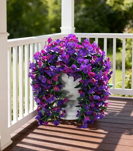 Vista 8 de Flores artificiales de Bouganville falsas para decoración al aire libre, 2 piezas de flores falsas de seda con vides largas colgantes resistentes a