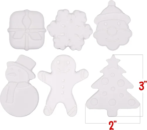 Vista 4 de ArtCreativity Kit de pintura de cerámica navideña para niños, 6 figuras de cerámica, 2 juegos de pintura y 2 pinceles, manualidades de Navidad