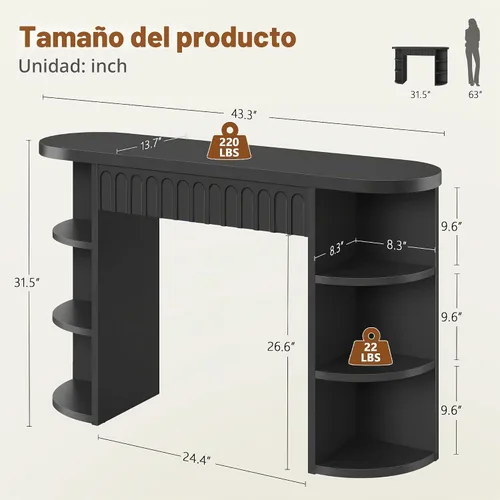Vista 2 de Hoctieon Mesa consola acanalada con almacenamiento, mesa de entrada con estantes laterales de almacenamiento, mesas de sofá estrechas detrás