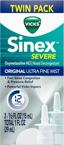 Vista 12 de Vicks Sinex SEVERO - Aerosol nasal para alergias severas y sinusales, niebla ultrafina original, medicina descongestionante, alivio de la congestión
