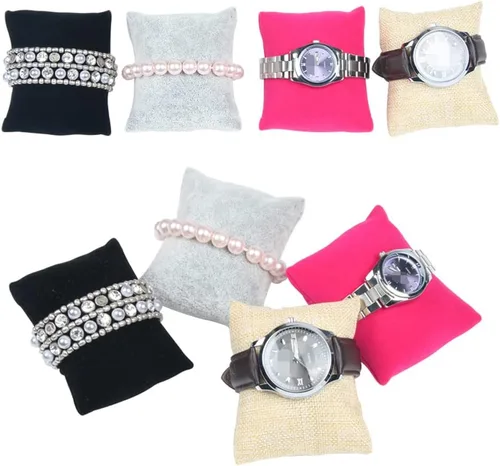 Vista 3 de QUUPY 6 unidades pequeñas de lino para reloj de pulsera de joyería, cojines para brazalete, tobillera, colgantes, aretes y collares, organizador