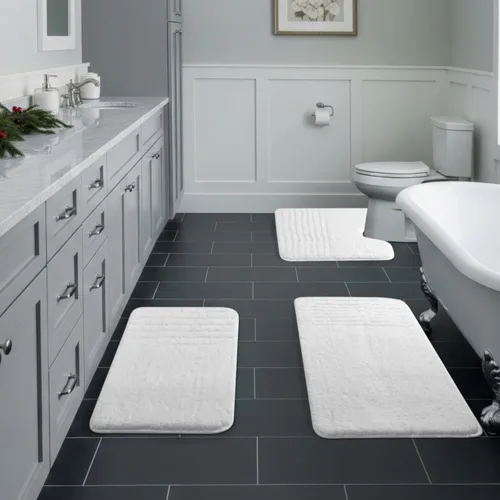 Vista 15 de Juego de 3 alfombras de baño suaves y absorbentes, peludas, suaves, antideslizantes, para ducha, bañera y bañera, lavables a máquina
