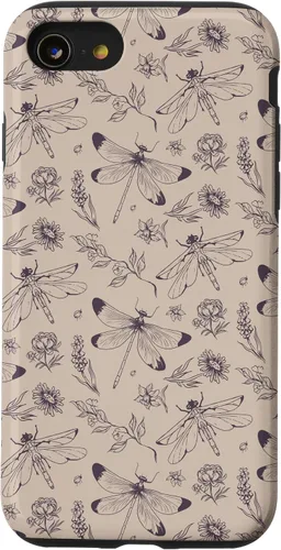 Vista 18 de Vintage Dragonfly Tan Sand Beige Wildflower Floral Flower Case for iPhone 16