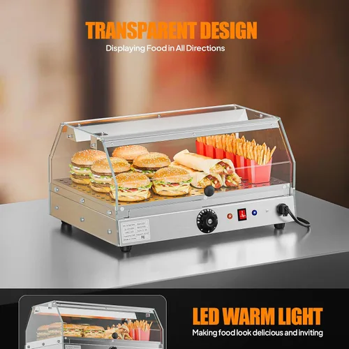 Vista 3 de ROVSUN Calentador de Alimentos Calentador de Pizza para Mostrador, Exhibidor Calentador de Alimentos Calentador de Pretzel con Iluminación LED