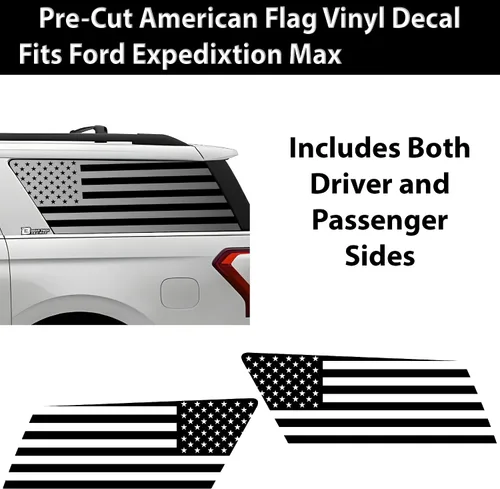 Vista 4 de BOGAR TECH DESIGNS Calcomanía de vinilo precortada con bandera estadounidense para ventana de un cuarto compatible con Ford Expedition MAX Negro
