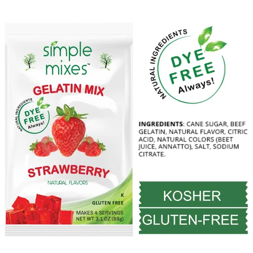 Vista 4 de Simple Mixes Postre de gelatina natural, frambuesa, fresa y cereza, aperitivo saludable, sin colorantes, sin gluten ni grasa, Kosher, paquete de 3