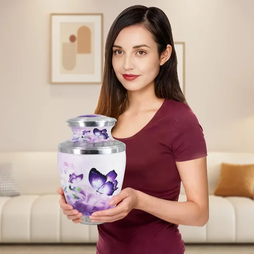 Vista 3 de M MEILINXU Urna para cenizas para mujeres y hombres, urnas de cremación para cenizas humanas, mujeres y hombres, urna de entierro con mariposas