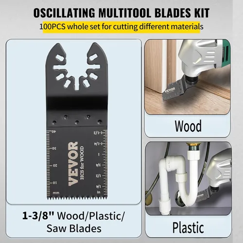 Vista 4 de VEVOR 100 piezas de cuchillas oscilantes, kit de cuchillas de multiherramienta de liberación rápida, cuchillas de herramienta HCS para madera