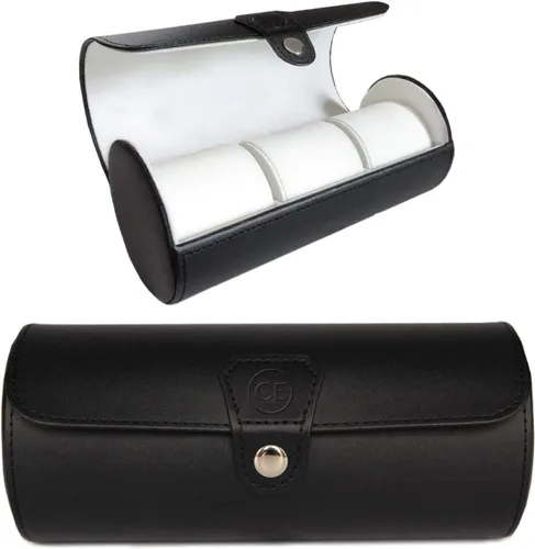 Vista 2 de Case Elegance - Caja de viaje de cuero vegano para reloj, Negro