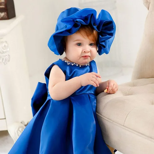 Vista 5 de Bow Dream Vestidos de bebé niña para fiesta, princesa, vestido de cumpleaños formal con gorro