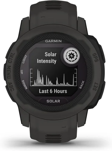 Vista 2 de Garmin Instinct 2S Solar, reloj resistente para exteriores de menor tamaño con GPS y con capacidad de carga solar, construido para todos los Grafito