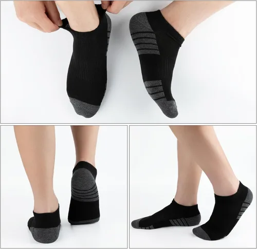 Vista 6 de Heatuff Paquete de 10 calcetines tobilleros de corte bajo para hombre con cojín, calcetines deportivos transpirables y casuales.