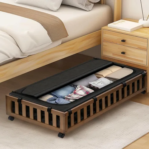 Vista 6 de Gashell Paquete de 2 Almacenamiento de Bambú Bajo la Cama con Ruedas, 39"x20"x7.8" Contenedores de Almacenamiento Grandes Bajo la Cama (Marrón)