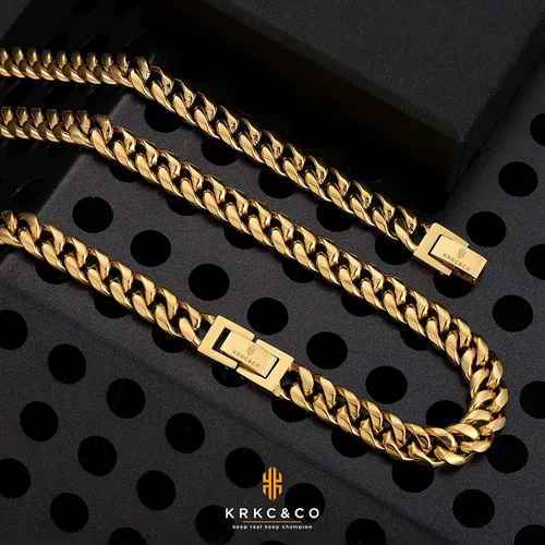 Vista 4 de KRKC&CO - Cadena de eslabones cubanos de 810120.551 in para hombre, cadena de eslabones cubanos de oro de 18 quilates, joyería para hombre