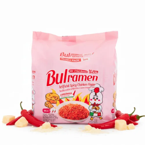 Vista 2 de Paquete de comida coreana Bulramen Picante Carbonara (5 paquetes) y Jajang (5 paquetes)