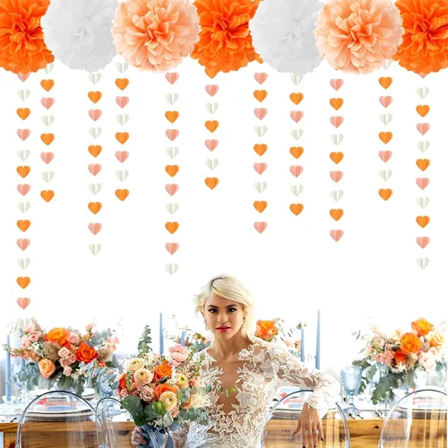 Vista 4 de Guirnalda de Corazón Beige-Naranja Melocotón para Fiesta de Otoño - 11.9M Decoraciones de Otoño Acción de Gracias Cumpleaños Boho Banderines