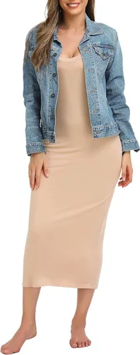 Vista 8 de Vlazom Vestido largo para mujer, básico, ajustable, tirantes delgados, vestido sin cordones, suave cuello en V, camisón debajo de los vestidos