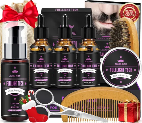 Vista 10 de Kit de barba con 3 aromas de aceite de barba y juego de jabón y bálsamo para barba de tabaco dulce