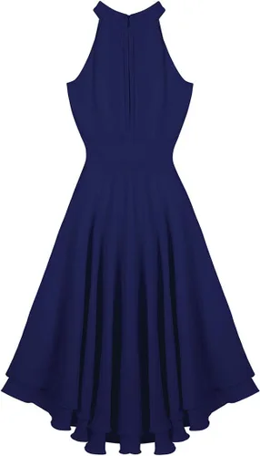 Vista 7 de TiaoBug Vestido de dama de honor sin mangas con cuello halter hasta la rodilla para mujer