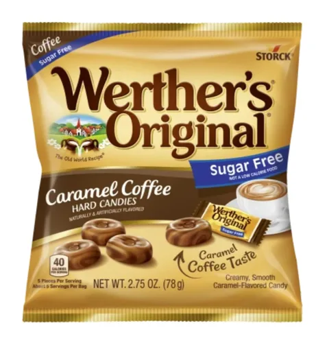 Vista 3 de Werther's Original Paquete de variedad sin azúcar de 4 - Una bolsa de cada sabor - Caramelos duros, caramelo con café, caramelo con chocolate