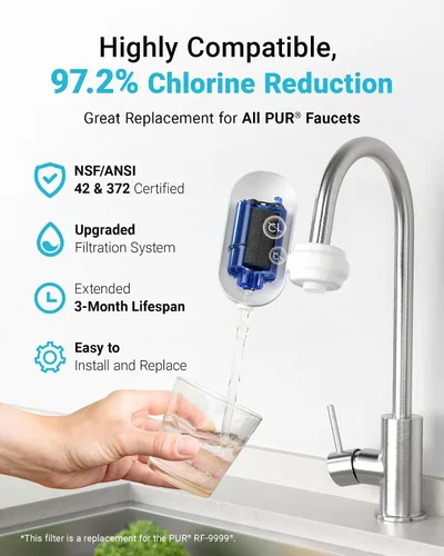 Vista 4 de AQUA CREST Filtro de agua certificado NSF, repuesto para todos los sistemas de filtración de grifos PUR®, PUR®PLUS y paquete de 3 filtros