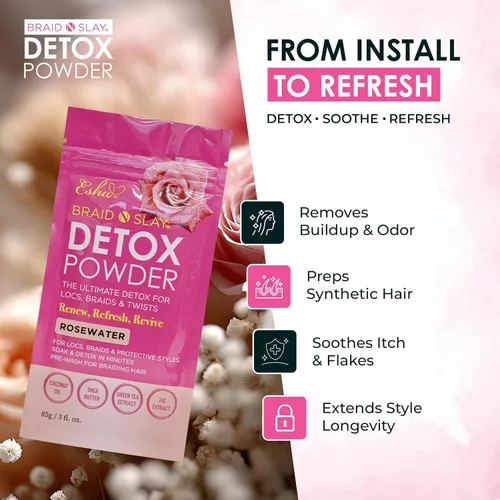 Vista 4 de Esha Kit de desintoxicación – Toallitas para cabello y cuero cabelludo + polvo de desintoxicación de pomelo – Limpieza del cuero cabelludo y cuidado
