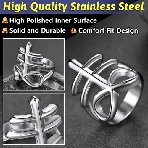 Vista 5 de FaithHeart Anillos de cruz de Satán Leviathan para hombre, acero sin estátula para la iglesia satánica, joyería de motociclista, anillos