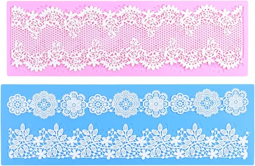 Vista 8 de Moldes de encaje en relieve, juego de 2 moldes de silicona con diseño de flores de varios círculos, decoración de pasteles de boda, molde de A-Rosa