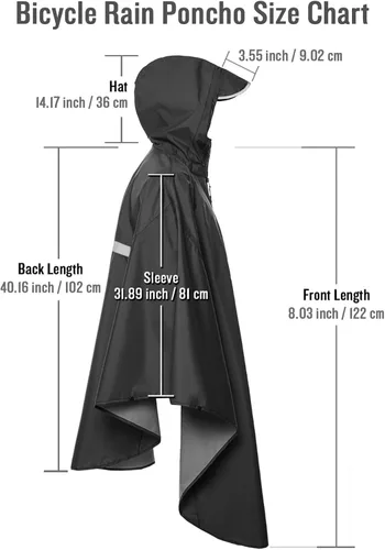 Vista 6 de SaphiRose Lightweight Cycling Jacket Rain Poncho Hooded Rain Coat Cape with Reflective Stripe for Bikes