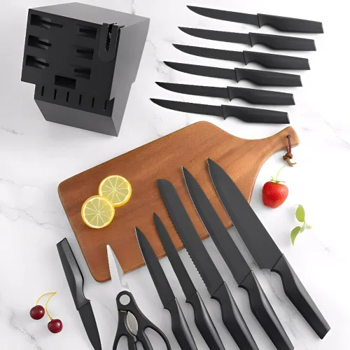 Vista 9 de Juego de cuchillos de cocina de 14 piezas con bloque autoafilado, cuchillos ultra afilados de acero inoxidable de alto carbono para cocina, 6