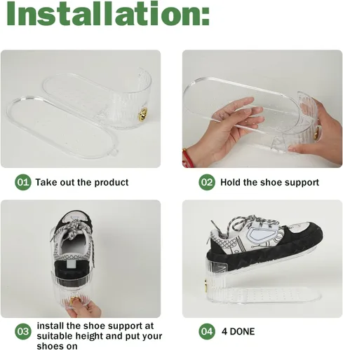 Vista 8 de Paquete de 10 organizadores transparentes de ranura para zapatos, apilador de zapatos para un par de zapatos, ajustable de doble capa gruesa y 50%