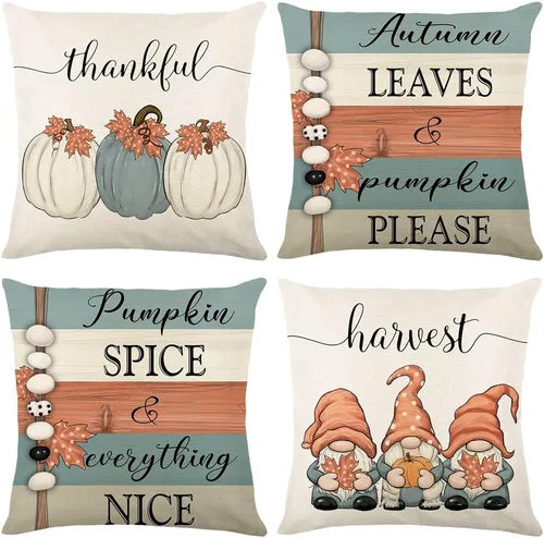 Vista 7 de Fundas de almohada de otoño con diseño de calabaza y hojas de arce naranja para el hogar, 18 x 18 pulgadas, decoración de agradecimientos bendecidos