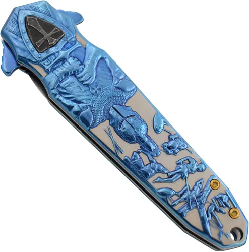 Vista 5 de Snake Eye Tactical Assist - Cuchillo de bolsillo resistente Crusader Knights Cuchillo de camping EDC con mango de diseño (3)