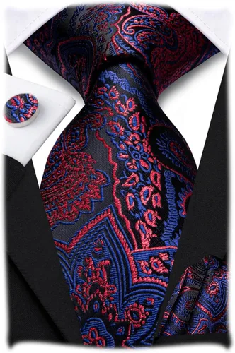 Vista 11 de Hi-Tie Conjunto de corbatas de seda con estampado paisley para hombre, pañuelo de bolsillo y gemelos, conjuntos de corbata formal para negocios a
