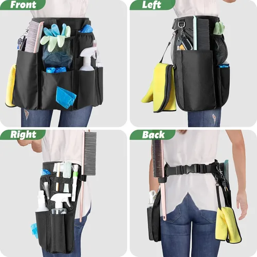 Vista 3 de LoDrid Delantal de limpieza para limpieza con 9 bolsillos, bolsa de limpieza con cinturón ajustable, delantal de suministros de limpieza profesional