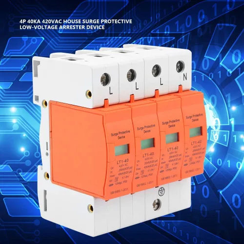 Vista 2 de Oumefar 4 Pole AC 420V House Protector 40KA dispositivo de pararrayos de baja tensión Dispositivo de carril DIN