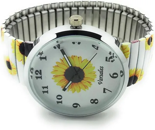 Vista 2 de Floral Flower - Reloj de moda de cuarzo analógico con banda elástica para mujer (girasol)