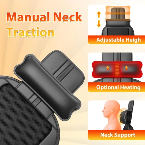 Vista 5 de Masajeador de espalda Shiatsu con calor, almohadilla para silla de masaje para espalda completa, masajeador de silla con soporte para el cuello