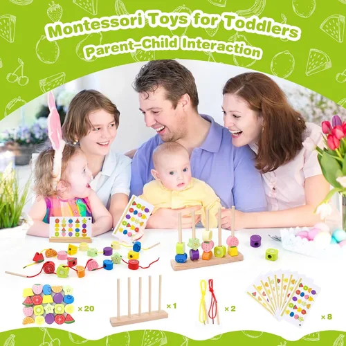 Vista 2 de Appoft Montessori Kit de maestría de cuentas de madera: constructor de habilidades motoras finas para niños pequeños de 2 a 5 años, bloques