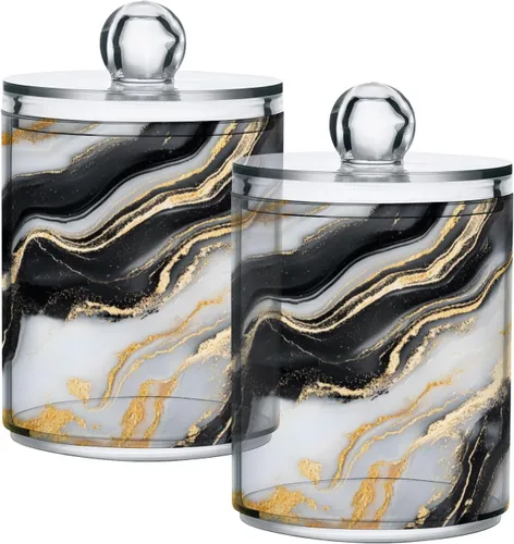 Vista 8 de Juego de 2 dispensadores de bastoncillos de algodón de mármol turquesa, recipiente de almacenamiento para baño, tapa de plástico acrílico, frasco