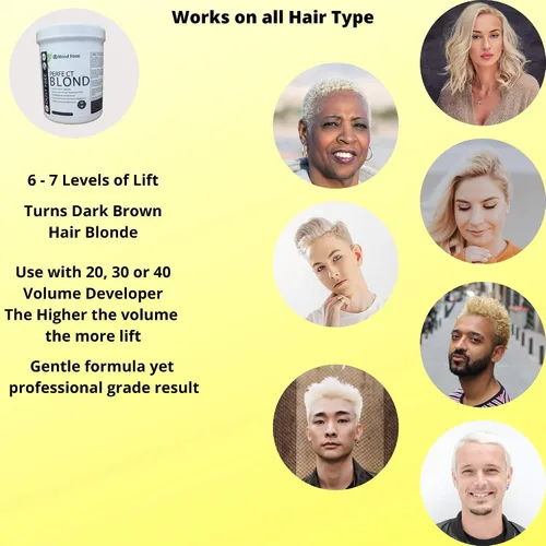 Vista 10 de Tina de 1.1 libra (17.6 onzas) Perfect Blond Extra Strength Professional Tinte para el cabello decolorante para el cabello - Hecho en Italia azul